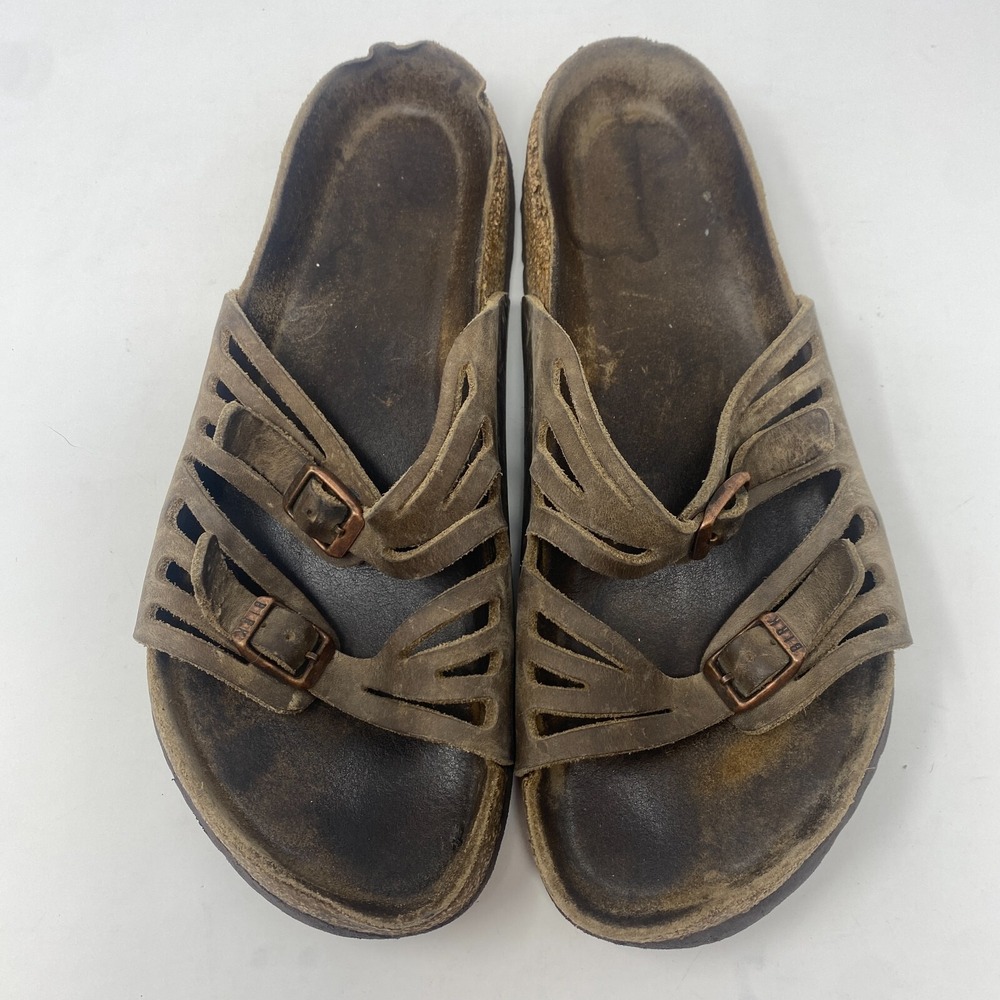 Birkenstock Brown Leather Slip On Strap Women's Sandals Size 38 EU 7 US‎